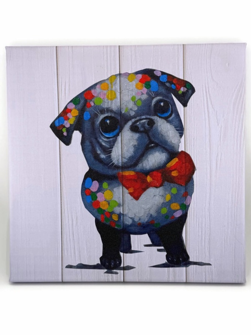 Colorful Pug Canvas Wall Art with Red Bowtie